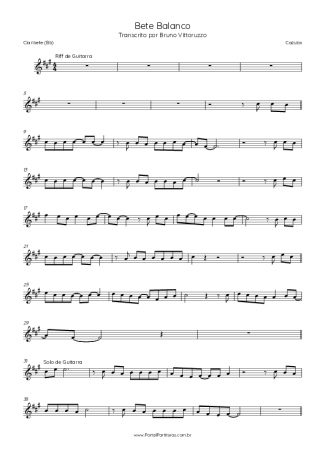 Cazuza Bete Balanco score for Clarinet (Bb)