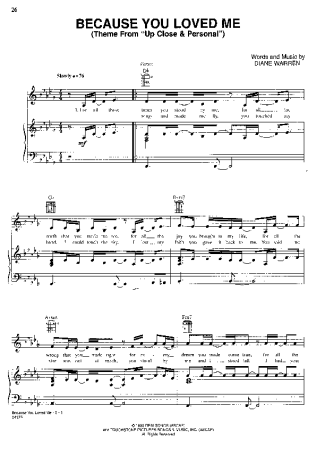 Céline Dion Because You Loved Me score for Piano