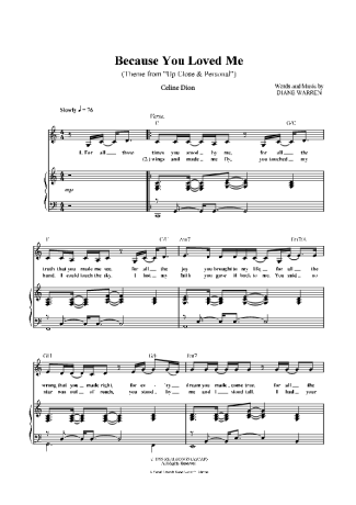 Celine Dion Because You Loved Me score for Piano