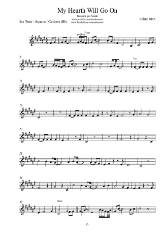 Céline Dion My Heart Will Go On score for Clarinet (Bb)