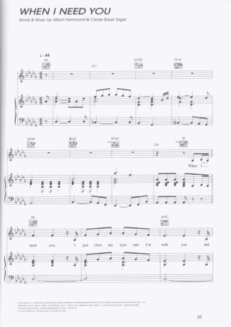 Céline Dion When I Need You score for Piano