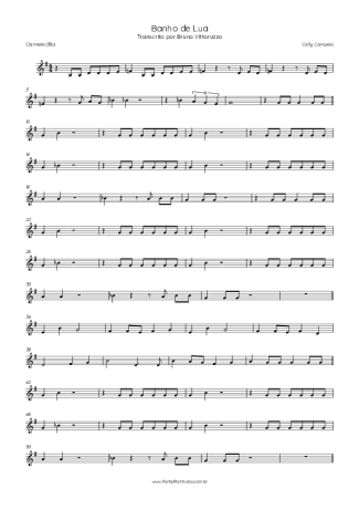 Celly Campello Banho De Lua score for Clarinet (Bb)