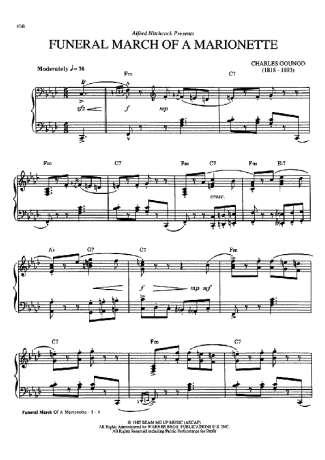 Charles Gounod Funeral March Of A Marionette score for Piano