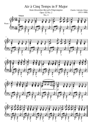 Charles Valentin Alkan Air À Cinq Temps Opus 32 No. 2 No. 3 In F Major score for Piano