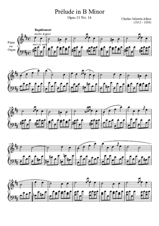 Charles Valentin Alkan Prelude Opus 31 No. 14 In B Minor score for Piano