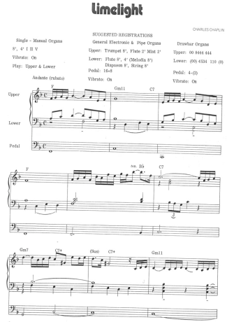Charlie Chaplin Limelight score for Piano