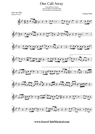 Charlie Puth One Call Away score for Alto Saxophone