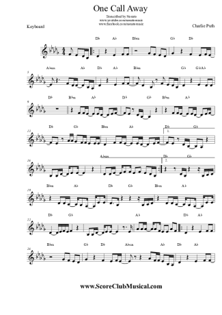 Charlie Puth One Call Away score for Keyboard