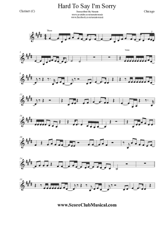 Chicago Hard To Say I´m Sorry score for Clarinet (C)