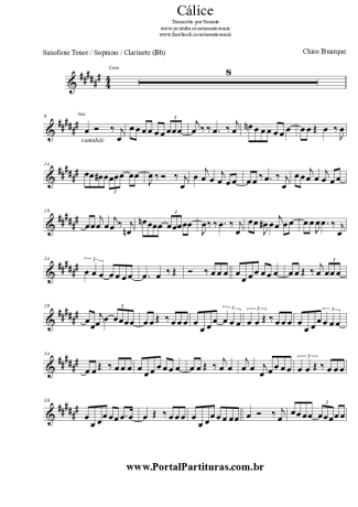 Chico Buarque Cálice score for Clarinet (Bb)