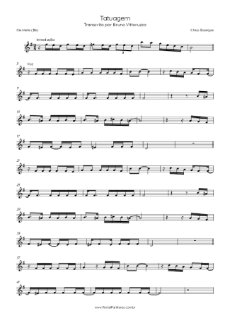 Chico Buarque Tatuagem score for Clarinet (Bb)