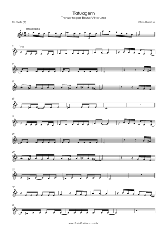 Chico Buarque Tatuagem score for Clarinet (C)
