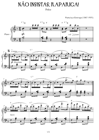 Chiquinha Gonzaga Não Insistas, Rapariga score for Piano