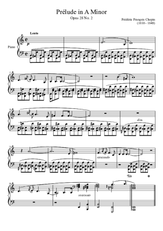 Chopin Prelude Opus 28 No. 02 In A Minor score for Piano