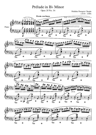 Chopin Prelude Opus 28 No. 16 In B Minor score for Piano
