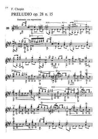 Chopin Preludio Op 28 N 15 score for Acoustic Guitar