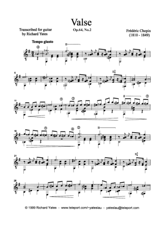 Chopin Valse Op 64 No 2 score for Acoustic Guitar