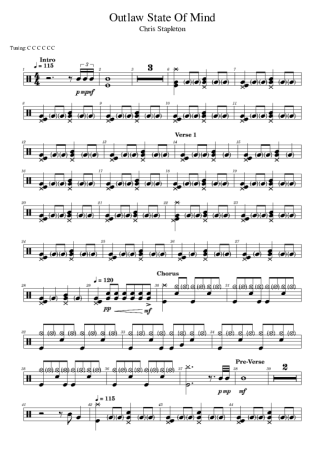 Chris Stapleton Outlaw State Of Mind score for Drums