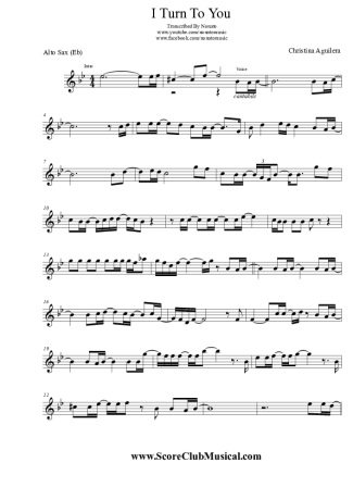 Christina Aguilera I Turn To You score for Alto Saxophone