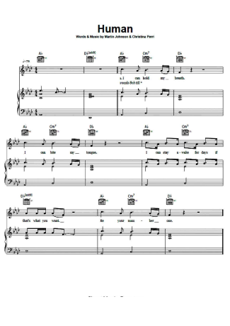 Christina Perri Human score for Piano