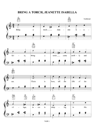 Christmas Songs (Temas Natalinos) Bring A Torch Jeanette Isabella score for Piano