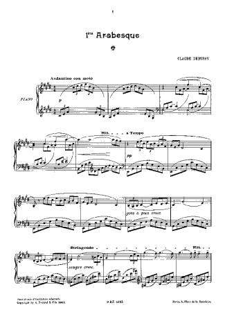 Claude Debussy 2 Arabesques score for Piano