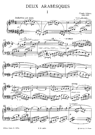 Claude Debussy Arabesque score for Piano