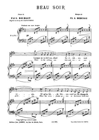 Claude Debussy Beau Soir score for Piano