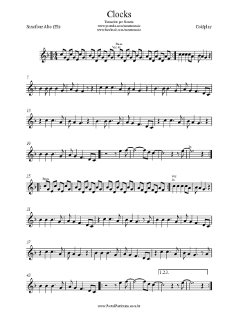 Coldplay Clocks score for Alto Saxophone