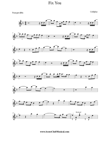 Coldplay Fix You score for Trumpet