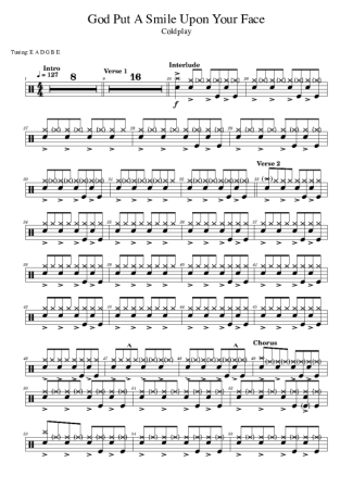 Coldplay God Put A Smile Upon Your Face score for Drums