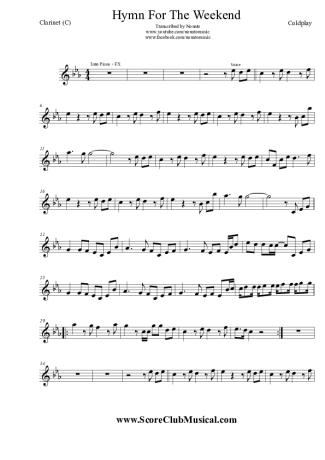 Coldplay  score for Clarinet (C)