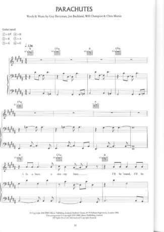Coldplay Parachutes score for Piano