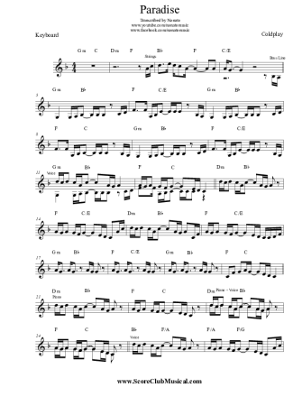 Coldplay Paradise score for Keyboard