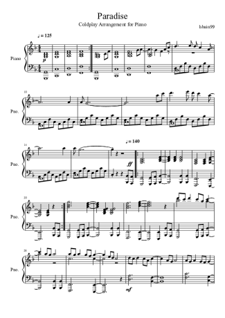 Coldplay Paradise score for Piano
