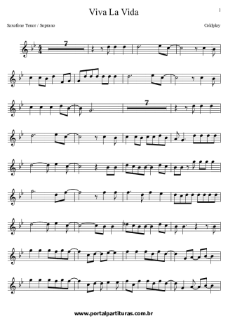 Coldplay Viva la Vida score for Tenor Saxophone Soprano (Bb)