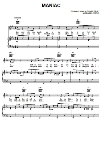 Conan Gray Maniac score for Piano