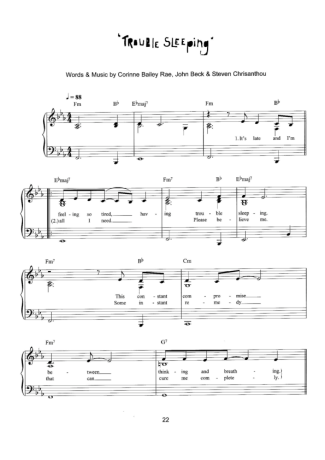 Corinne Bailey Rae Trouble Sleeping score for Piano