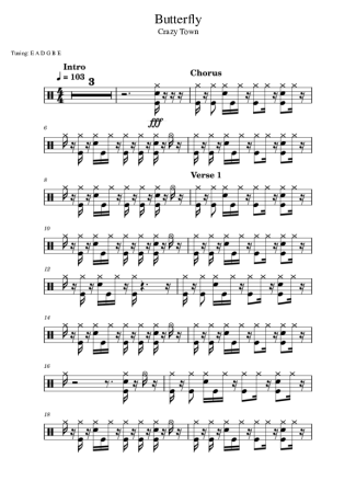 Crazy Town Butterfly score for Drums