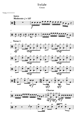 Cream Swlabr score for Drums