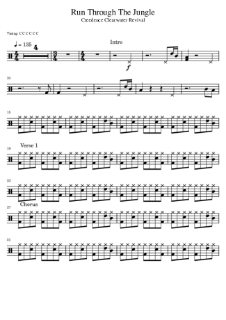 Creedence Clearwater Revival Run Through The Jungle score for Drums