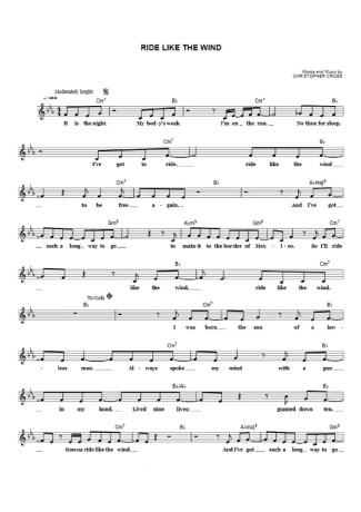 Cristopher Cross Ride Like The Wind score for Keyboard