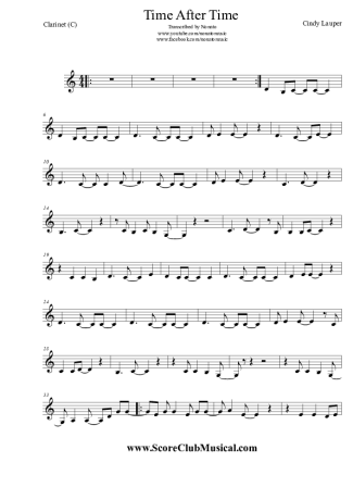 Cyndi Lauper Time After Time score for Clarinet (C)