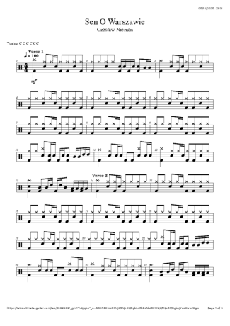 Czesław Niemen Sen O Warszawie score for Drums