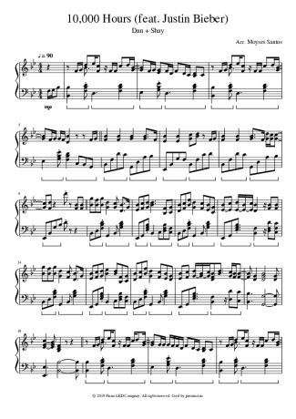Dan Shay feat Justin Bieber 10.000 Hours score for Piano