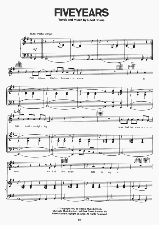 David Bowie Five Years score for Piano