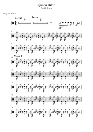 David Bowie Queen Bitch score for Drums