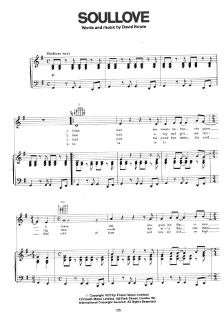 David Bowie Soul Love score for Piano