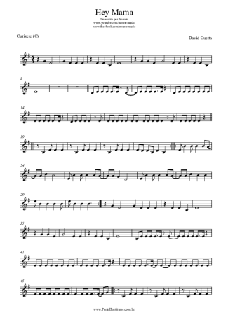 David Guetta Hey Mama score for Clarinet (C)