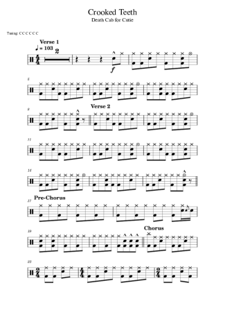 Death Cab for Cutie Crooked Teeth score for Drums